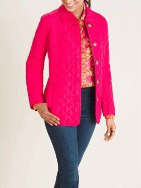 EUC Chico’s Quilted Diamond Stitch Lightweight Jacket Pink Size 12/14